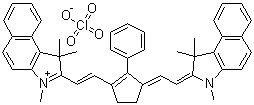 1,1,3-三甲基-2-((E)-2-(2-苯基-3-[(E)-2-(1,1,3-三甲基-1,3-二氢-2H-苯并[e]吲哚-2-亚基)乙亚基]-1-环戊烯-1-基)乙烯基)-1H-苯并[e]吲哚鎓高氯酸盐分子结构 (CAS 348626-56-2)