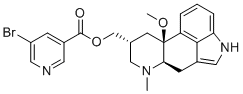 structure of CAS# 35264-46-1, Nicergoline EP Impurity B;[(6aR,9R,10aS)-10a-methoxy-7-methyl-4,6,6a,7,8,9,10,10a-octahydroindolo[4,3-fg]quinolin-9-yl]methyl 5-bromopyridine-3-carboxylate