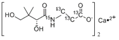 泛酸-<sup>13</sup>C<sub>4</sub>,<sup>15</sup>N半钙盐分子结构 (CAS 356786-94-2)