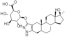 (5alpha,17beta)-17-羟基-17-甲基-2'H-雄甾-2-烯并[3,2-c]吡唑-5'-基 beta-D-吡喃葡糖苷酸分子结构 (CAS 361432-41-9)