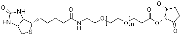 alpha-[3-[(2,5-二氧代-1-吡咯烷基)氧基]-3-氧代丙基]-omega-[2-[[5-[(3aS,4S,6aR)-六氢-2-氧代-1H-噻吩并[3,4-d]咪唑-4-基]-1-氧代戊基]氨基]乙氧基]聚(氧乙烯)分子结构 (CAS 365441-71-0)
