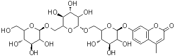7-[(O-beta-D-吡喃葡萄糖基-(1→6)-O-beta-D-吡喃葡萄糖基-(1→6)-beta-D-吡喃葡萄糖基)氧基]-4-甲基-2H-1-苯并吡喃-2-酮分子结构 (CAS 383160-16-5)