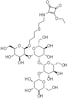 4-[[2-[[3-([O-beta-D-Mannopyranosyl-(1→2)-O-beta-D-mannopyranosyl-(1→2)-O-beta-D-mannopyranosyl-(1→2)-beta-D-mannopyranosyl]oxy)propyl]thio]ethyl]amino]-3-ethoxy-3-cyclobutene-1,2-dione molecular structure (CAS 385842-90-0)