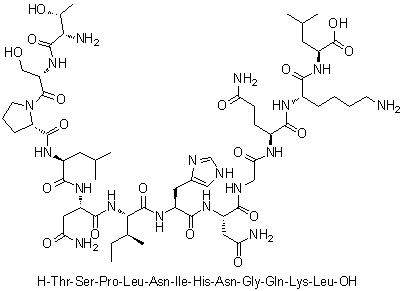 L-苏氨酰-L-丝氨酰-L-脯氨酰-L-亮氨酰-L-天冬氨酰胺酰-L-异亮氨酰-L-组氨酰-L-天冬氨酰胺酰甘氨酰-L-谷氨酰胺酰-L-赖氨酰-L-亮氨酸分子结构 (CAS 386223-83-2)