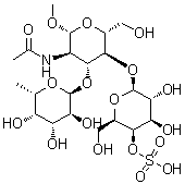 甲基 O-6-脱氧-alpha-L-吡喃半乳糖基-(1→3)-O-[4-O-磺基-beta-D-吡喃半乳糖基-(1→4)]-2-(乙酰氨基)-2-脱氧-beta-D-吡喃葡萄糖苷分子结构 (CAS 386229-72-7)