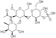 甲基 O-6-脱氧-alpha-L-吡喃半乳糖基-(1→3)-O-[3-O-磺基-beta-D-吡喃半乳糖基-(1→4)]-2-(乙酰氨基)-2-脱氧-beta-D-吡喃葡萄糖苷分子结构 (CAS 386264-50-2)