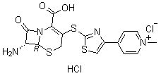 氯化4-[2-[[(6R,7R)-7-氨基-2-羧基-8-氧代-5-硫-1-氮杂二环[4.2.0]辛-2-烯-3-基]硫基]-4-噻唑基]-1-甲基吡啶鎓单盐酸盐分子结构 (CAS 400827-64-7)