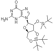 structure of CAS# 401812-99-5, 3',5'-O-[Bis(1,1-methylethyl)silylene]-2'-O-[(1,1-dimethylethyl)dimethylsilyl]guanosine