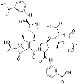 (4R,5S,6S)-3-[[(3S,5S)-5-[[(3-羧基苯基)氨基]羰基]-1-[[(4R,5S,6S)-3-[[(3S,5S)-5-[[(3-羧基苯基)氨基]羰基]-3-吡咯烷基]硫基]-6-[(1R)-1-羟基乙基]-4-甲基-7-氧代-1-氮杂双环[3.2.0]庚-2-烯-2-基]羰基]-3-吡咯烷基]硫基]-6-[(1R)-1-羟基乙基]-4-甲基-7-氧代-1-氮杂双环[3.2.0]庚-2-烯-2-羧酸分子结构 (CAS 402955-37-7)