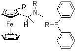 structure of CAS# 406681-09-2, (1S)-1-(Diphenylphosphino)-2-[(1S)-1-[(diphenylphosphino)methylamino]ethyl]ferrocene