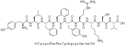 L-酪氨酰-L-亮氨酰-L-苯丙氨酰-L-苯丙氨酰-L-酪氨酰-L-精氨酰-L-赖氨酰-L-丝氨酰-L-缬氨酸分子结构 (CAS 415973-17-0)