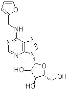 structure of CAS# 4338-47-0, N-(2-Furanylmethyl)adenosine;N6-(2-Furanylmethyl)adenosine; N6-Furfuryladenosine; NSC 120958; Riboside, kinetin; Ribosylkinetin