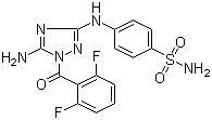 structure of CAS# 443797-96-4, 4-[[5-Amino-1-(2,6-difluorobenzoyl)-1H-1,2,4-triazol-3-yl]amino]benzenesulfonamide