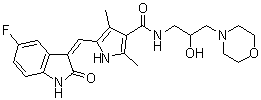 5-[(Z)-(5-氟-1,2-二氢-2-氧代-3H-吲哚-3-亚基)甲基]-N-[2-羟基-3-(4-吗啉基)丙基]-2,4-二甲基-1H-吡咯-3-甲酰胺分子结构 (CAS 452104-85-7)