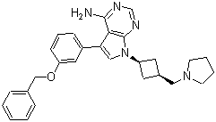 结构式 CAS# 475489-15-7, GSK 621659A; [5-(3-苄氧基苯基)-7-[顺式-3-[(吡咯烷-1-基)甲基]环丁基]-7H-吡咯并[2,3-d]嘧啶-4-基]胺