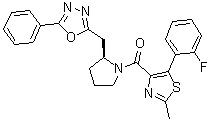 (S)-1-[5-[2-氟苯基]-2-甲基噻唑-4-基]-1-[2-[[5-苯基-[1,3,4]恶二唑-2-基]甲基]吡咯烷-1-基]甲酮分子结构 (CAS 483313-22-0)