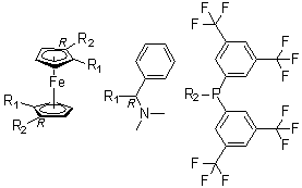 (1R,1'R)-1,1'-二[二[3,5-二(三氟甲基)苯基]膦基]-2,2'-二[(R)-(二甲基氨基)苯基甲基]二茂铁分子结构 (CAS 494227-36-0)