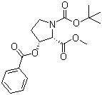 (2S,3R)-N-叔丁氧羰基-3-苯甲酰氧基-2-吡咯烷甲酸甲酯分子结构 (CAS 496841-07-7)