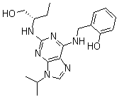 structure of CAS# 500735-47-7, Olomoucine II;2-[[[2-[[(1R)-1-(Hydroxymethyl)propyl]amino]-9-(1-methylethyl)-9H-purin-6-yl]amino]methyl]phenol
