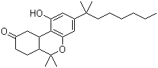 结构式 CAS# 51022-71-0, 纳比隆; 反式-6,6-二甲基-3-(1,1-二甲基庚基)-1-羟基-6,6a,7,8,10,10a-六氢-9H-二苯并[b,d]吡喃-9-酮