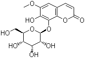 structure of CAS# 524-30-1, Fraxin;7-Hydroxy-6-methoxy-2-oxo-2H-chromen-8-yl beta-D-glucopyranoside; 7-Hydroxy-6-methoxy-8-[(2S,3R,4R,5S,6R)-3,4,5-trihydroxy-6-(hydroxymethyl)oxan-2-yl]oxychromen-2-one