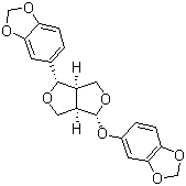 structure of CAS# 526-07-8, 5-[(1S,3aR,4R,6aR)-4-(1,3-Benzodioxol-5-yloxy)tetrahydro-1H,3H-furo[3,4-c]furan-1-yl]-1,3-benzodioxole