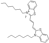 3-庚基-2-[3-(3-庚基-2(3H)-苯并噻唑亚基)-1-丙烯基]苯并噻唑鎓碘化物分子结构 (CAS 53213-88-0)