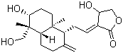 structure of CAS# 5508-58-7, Andrographolide;(3E,4S)-3-[2-[(1R,4aS,5R,6R,8aS)-6-hydroxy-5-(hydroxymethyl)-5,8a-dimethyl-2-methylidene-3,4,4a,6,7,8-hexahydro-1H-naphthalen-1-yl]ethylidene]-4-hydroxyoxolan-2-one