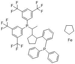 (R)-1-[(R)-1-[双[3,5-双(三氟甲基)苯基]膦基]乙基]-2-[2-(二苯基膦基)苯基]二茂铁分子结构 (CAS 565184-33-0)