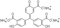 结构式 CAS# 569-58-4, 铝试剂; 玫红三羧酸铵; 5-[(3-羧基-4-羟基苯基)(3-羧基-4-氧代-2,5-环己二烯-1-亚基)甲基]-2-羟基苯甲酸三铵盐