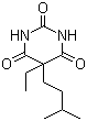 structure of CAS# 57-43-2, Amobarbital;5-Ethyl-5-(3-methylbutyl)-2,4,6(1H,3H,5H)-pyrimidinetrione; 5-Ethyl-5-isoamylmalonyl urea; 5-Ethyl-5-(3-methylbutyl)barbituric acid