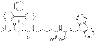 结构式 CAS# 587854-43-1, N6-[N-[叔丁氧羰基]-S-(三苯基甲基)-L-半胱氨酰]-N2-[芴甲氧羰基]-L-赖氨酸