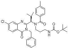 (R)-[3-[[1-(3-Benzyl-7-chloro-4-oxo-3,4-dihydroquinazolin-2-yl)-2-methylpropyl](4-methylbenzoyl)amino]propyl]carbamic acid tert-butyl ester molecular structure (CAS 587881-28-5)