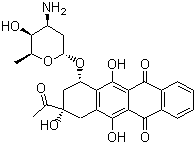 structure of CAS# 58957-92-9, Idarubicin;4-Demethoxydaunomycin; 4-Demethoxydaunorubicin; (7S,9S)-9-Acetyl-7-[(2R,4S,5S,6S)-4-amino-5-hydroxy-6-methyloxan-2-yl]oxy-6,9,11-trihydroxy-8,10-dihydro-7H-tetracene-5,12-dione
