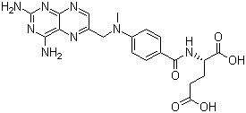 structure of CAS# 59-05-2, Methotrexate;(+)-Amethopterin; (+)-4-Amino-10-methylfolic acid; N-(p-(((2,4-Diamino-6-pteridinyl)methyl)methylamino)benzoyl)-L-glutamic acid