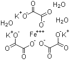 structure of CAS# 5936-11-8, Ferric potassium oxalate trihydrate;Iron potassium oxalate (FeK3(C2O4)3) trihydrate; Potassium ferrioxalate trihydrate; Potassium trioxalatoferrate(III) trihydrate; Potassium tris(oxalato)ferrate(III) trihydrate; Tripotassium trioxalatoferrate(3-) trihydrate; Tripotassium tris(oxalato)ferrate(3-) trihydrate; Tripotassium tris(oxalato)iron trihydrate