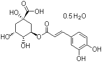 结构式 CAS# 6001-76-9, 绿原酸半水合物; 3-O-(3,4-二羟基肉桂酰氧基)-D-奎尼酸