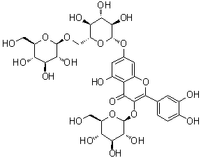 槲皮素-3-O-beta-D-葡萄糖-7-O-beta-D-龙胆双糖苷分子结构 (CAS 60778-02-1)