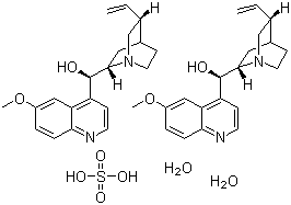 结构式 CAS# 6119-70-6, 硫酸奎宁; (8S,9R)-6'-甲氧基金鸡纳-9-醇硫酸盐二水合物