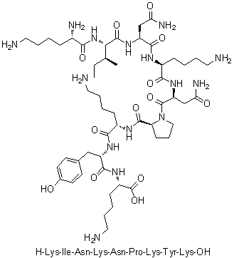 L-赖氨酰-L-异亮氨酰-L-天冬氨酰胺酰-L-赖氨酰-L-天冬氨酰胺酰-L-脯氨酰-L-赖氨酰-L-酪氨酰-L-赖氨酸分子结构 (CAS 625854-71-9)