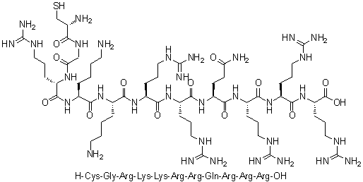 L-半胱氨酰甘氨酰-L-精氨酰-L-赖氨酰-L-赖氨酰-L-精氨酰-L-精氨酰-L-谷氨酰胺酰-L-精氨酰-L-精氨酰-L-精氨酸分子结构 (CAS 627079-23-6)