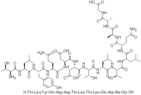 L-苏氨酰-L-亮氨酰-L-酪氨酰-L-谷氨酰胺酰-L-alpha-天冬氨酰-L-alpha-天冬氨酰-L-苏氨酰-L-亮氨酰-L-苏氨酰-L-亮氨酰-L-谷氨酰胺酰-L-丙氨酰-L-丙氨酰-甘氨酸分子结构 (CAS 627543-63-9)