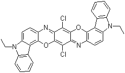 structure of CAS# 6358-30-1, Pigment Violet 23;9,19-Dichloro-5,15-diethyl-5,15-dihydro-diindolo[2,3-c:2',3'-n]triphenodioxazine; C.I. 51319; Permanent Violet RL