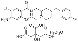 莫沙必利柠檬酸盐二水合物分子结构 (CAS 636582-62-2)