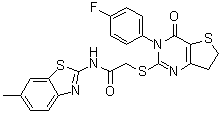 2-[[3-(4-氟苯基)-3,4,6,7-四氢-4-氧代噻吩并[3,2-d]嘧啶-2-基]硫基]-N-(6-甲基-2-苯并噻唑基)乙酰胺分子结构 (CAS 687561-60-0)