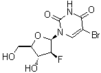 结构式 CAS# 69123-97-3, 5-溴-1-(2-脱氧-2-氟-beta-D-阿拉伯呋喃糖基)-2,4(1H,3H)-嘧啶二酮