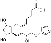 结构式 CAS# 71116-82-0, 噻前列素; 7-[3,5-二羟基-2-[3-羟基-4-(3-噻吩氧基)-1-丁烯基]环戊基]-5-庚烯酸