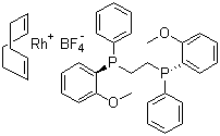 (S,S)-(+)-1,2-双[(邻甲氧苯基)(苯基)膦]乙烷(1,5-环辛二烯)合铑四氟硼酸盐分子结构 (CAS 71423-54-6)