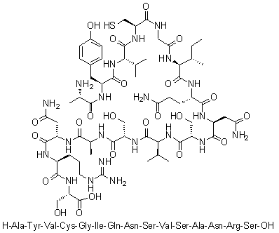 L-Alanyl-L-tyrosyl-L-valyl-L-cysteinylglycyl-L-isoleucyl-L-glutaminyl-L-asparaginyl-L-seryl-L-valyl-L-seryl-L-alanyl-L-asparaginyl-L-arginyl-L-serine molecular structure (CAS 716315-82-1)