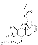 (11beta,16beta)-9-氟-2',16-二氢-11-羟基-21-(1-氧代丁氧基)-孕甾-1,4-二烯并[17,16-c]吡唑-3,20-二酮分子结构 (CAS 72149-73-6)